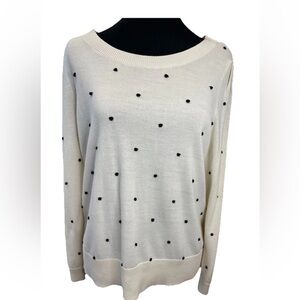 Talbots Ladies SZ Petite large ivory w/black PomPom wool blend‎ sweater pullover